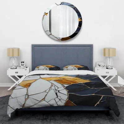 Design Art Black And Gold Abstract Marble Tile Mosiac - Abstract Tile Duvet Cover Set In Black;gold
