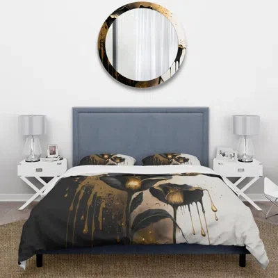 Design Art Black And Gold Cally Lillies - Floral Calla Lily Duvet Cover Set - Microfiber Polyester In Black;gold