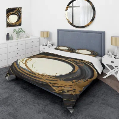 Design Art Black And Gold Circle Ii Beddingmicrofiber / Polyester Duvet Cover Set In Black;gold