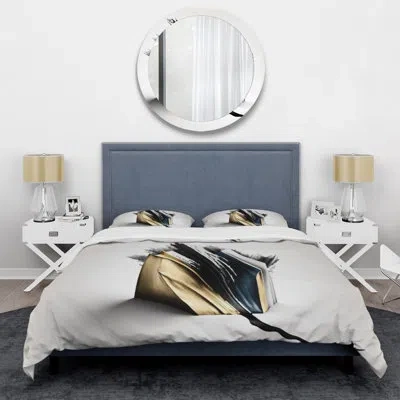 Design Art Black And Gold Cubic Expression Vi - Minimalism Duvet Cover Set - Microfiber Polyester In Black;gold