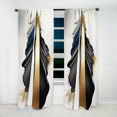 Design Art Black And Gold Cubic Expression Vii - Abstract Blackout Curtain - 1 Panel In Black;gold