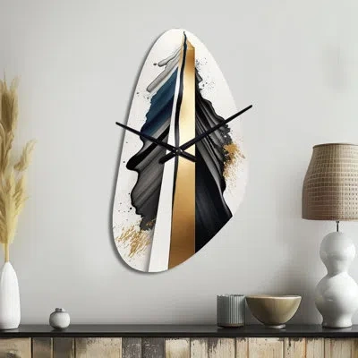 Design Art Black And Gold Cubic Expression Vii - Cubism Asymmetrical Metal Wall Clock, Gold Irregular Shape Clo