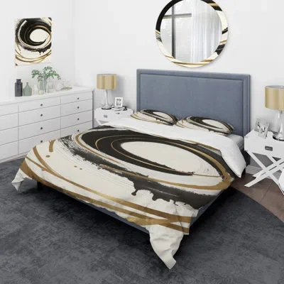 Design Art Black And Gold Curves Iii Beddingmicrofiber / Polyester Duvet Cover Set In Black;gold