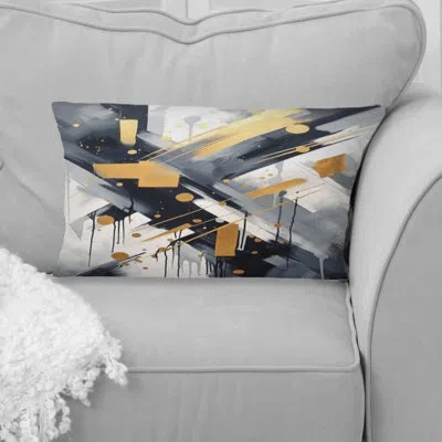 Design Art Black And Gold Depth Corner Vi - Abstract Shapes Printed Throw Pillow In Black;gold