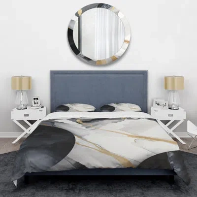 Design Art Black And Gold Harmony Of Marble I - Abstract Marble Duvet Cover Set - Microfiber Polyester In Black;gold