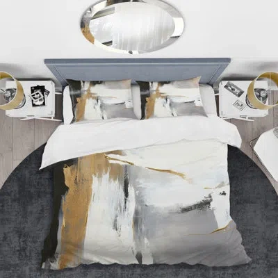 Design Art Black And Gold Harmony Of Marble Vi - Abstract Marble Duvet Cover Set - Microfiber Polyester In Black;white;gold