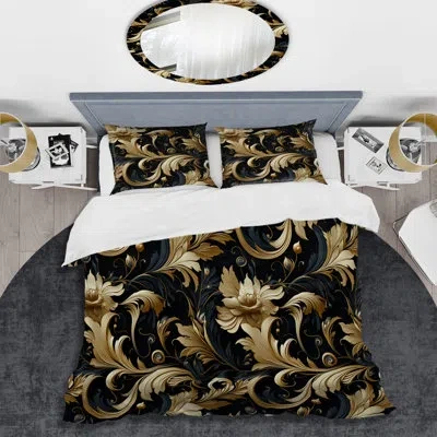 Design Art Black And Gold Intrigue Elegance Duvet Cover Set In Black;gold