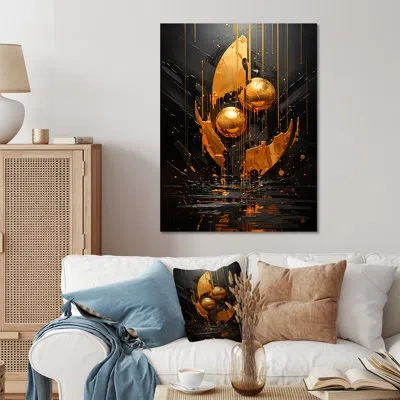 Design Art Black And Gold Spiral Graffiti  Iv - Abstract Collages Metal Wall Art