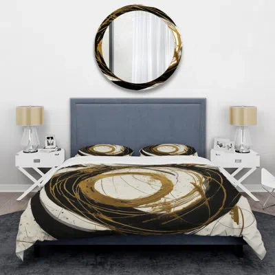Design Art Black And Gold The Art Of Chaos Iii - Abstract Painting Duvet Cover Set - Microfiber Polyester In Black;gold