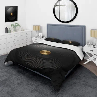 Design Art Black And Gold Vinyl Serenade Ii Beddingmicrofiber / Polyester Duvet Cover Set