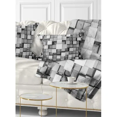 Design Art Black And Grey Cubes - Abstract Printed Throw Pillow