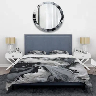 Design Art Black And Grey Harmony In Chaos - Abstract Duvet Cover Set In Black;gray