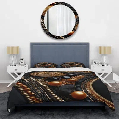 Design Art Black And Orange Citrine Sunburst Geode I - Stone Geode Duvet Cover Set In Black;red
