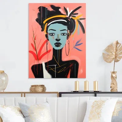 Design Art Black And Pink Traditional African Art Portrait Iii - African American Metal Wall Art