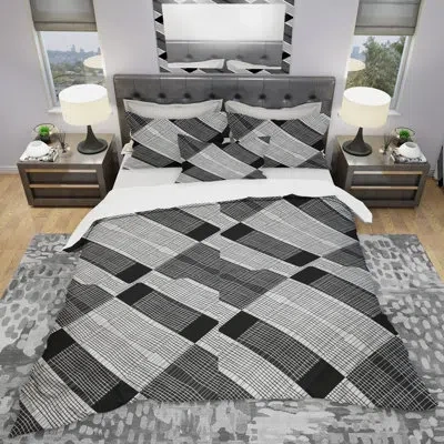 Design Art Black And White Check Stipes Pattern - Modern Abstract Duvet Cover Set - Microfiber Polyester