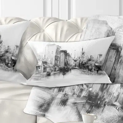 Design Art Black And White City - Cityscape Printed Throw Pillow