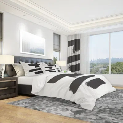 Design Art Black And White Geometric Company I - Mid-century Modern Duvet Cover Set - Microfiber Polyester