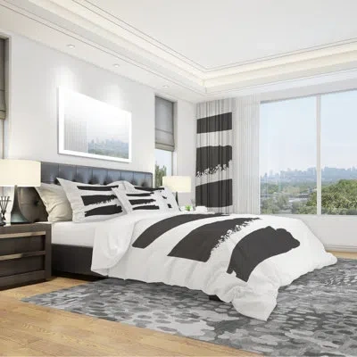 Design Art Black And White Geometric Company Ii - Mid-century Modern Duvet Cover Set - Microfiber Polyester