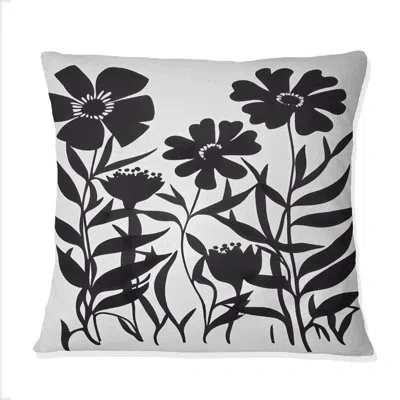 Design Art Black And White Graphic Flowers Iii - Floral Printed Throw Pillow