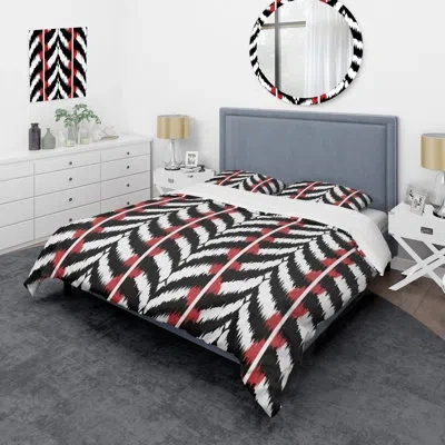 Design Art Black And White Ikat Ogee Black And White Ikat Ogee Duvet Cover Set In Black,red,white