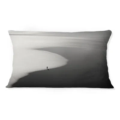 Design Art Black And White Minimalism Beach Photo Vi - Coastal Beach Printed Throw Pillow In Gray