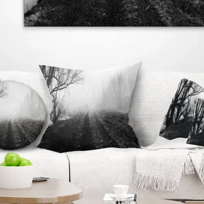 Design Art Black And White Misty Landscape Panorama - Landscape Printed Pillow In Black;white