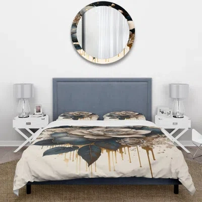 Design Art Black And White Rose Design Iii - Floral Rose Duvet Cover Set - Microfiber Polyester In Black;white