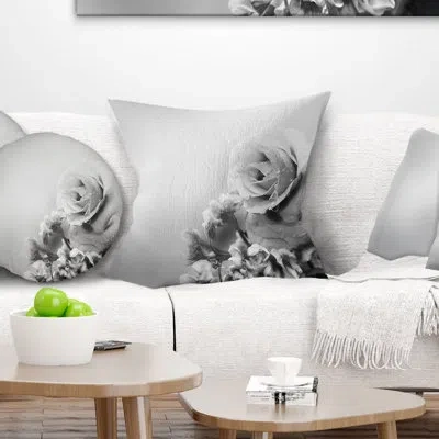 Design Art Black And White Rose In Spring. - Floral Printed Pillow