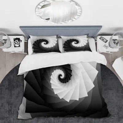 Design Art Black And White Rotating Squares Spirals - Modern Duvet Cover Set - Microfiber Polyester