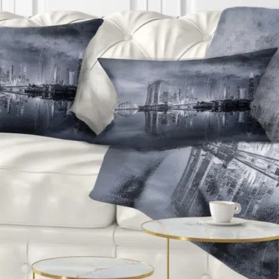 Design Art Black And White Singapore Skyline - Cityscape Printed Throw Pillow