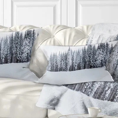 Design Art Black And White Snow Capped Hills - Landscape Printed Throw Pillow
