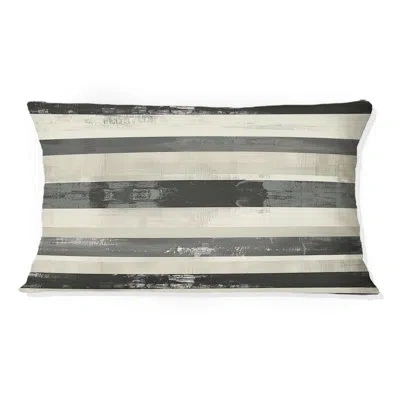 Design Art Black Beige Mid Century Retro Stripe - Mid Century Retro Stripe Lumbar Pillow In Black;beige