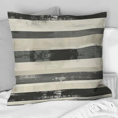 Design Art Black Beige Mid Century Retro Stripe - Mid Century Retro Stripe Throw Pillow In Black;beige