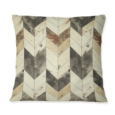 Design Art Black Beige Midcentury Chevron Iv - Midcentury Throw Pillow In Black;beige