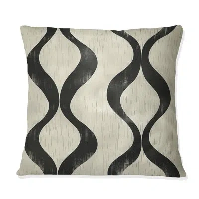 Design Art Black Beige Midcentury Ogee Print Ii - Midcentury Throw Pillow In Black;beige