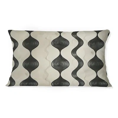 Design Art Black Beige Midcentury Ogee Print Iii - Midcentury Lumbar Pillow In Black;beige