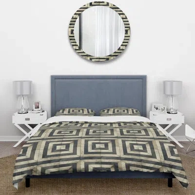 Design Art Black Beige Midcentury Tile Dream I - Midcentury Duvet Cover Set In Black;beige
