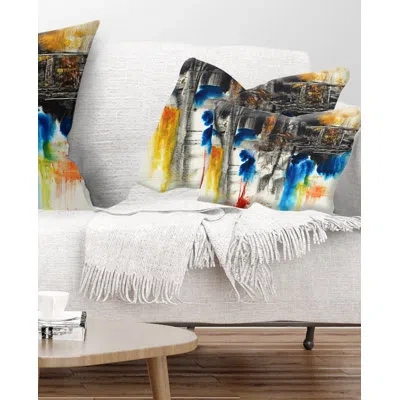 Design Art Black Blue And Yellow Pattern - Abstract Printed Throw Pillow