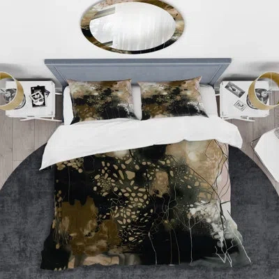 Design Art Black Chaos V - Abstract Duvet Cover Set - Microfiber Polyester In Black;brown