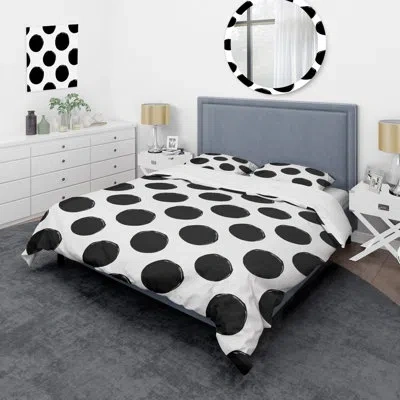 Design Art Black Circles Pattern Black/white Microfiber 3 Piece Duvet Cover Set In Black,white