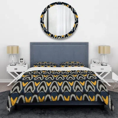 Design Art Black Cloth Ikat - Patterned Duvet Cover Set In Yellow,black,gray