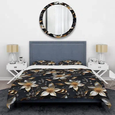 Design Art Black Crystal Glamour Brilliance Duvet Cover Set In Black;gold