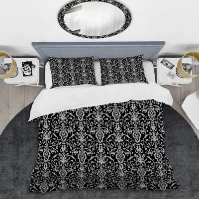 Design Art Black Damask - Abstract Duvet Cover Set - Microfiber Polyester