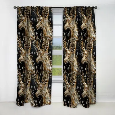 Design Art Black Gold Deer Animal Marble Pattern - Abstract Marble Marble Blackout Curtain - 1 Panels In Black;gold