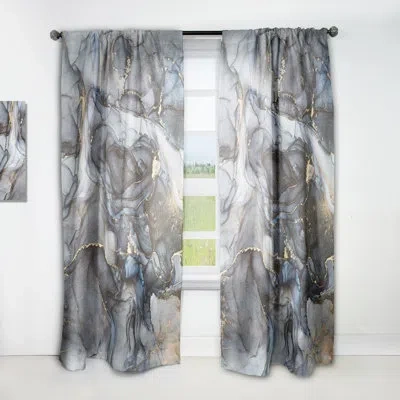Design Art Black Gold Infused Liquid Art Ii - Abstract Curtain - Velvet Room Darkening - 1 Panel