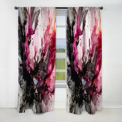 Design Art Black Gold Marble Splash V - Abstract Marble Curtain - Blackout Marble Curtain - 1 Panels In Black;pink