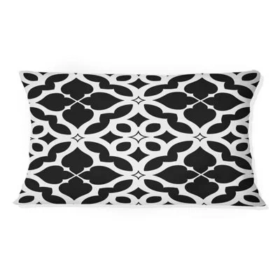 Design Art Black Gold Midcentury Quatrefoil Iii - Midcentury Lumbar Pillow In Black;white