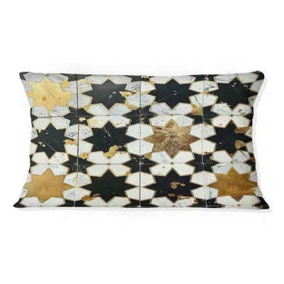 Design Art Black Gold Moroccan Tiles Ii - Tiles Lumbar Pillow In Black;gold
