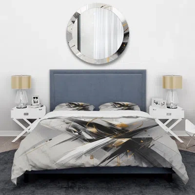 Design Art Black Gold Multifaceted Whirls Iii Microfiber / Polyester Duvet Cover Setmicrofiber / Polyester Duve In Black;gray;gold