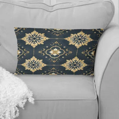 Design Art Black Gold Traditional Flower Mosaic Beauty Ii - Traditional Lumbar Pillow In Black;gold